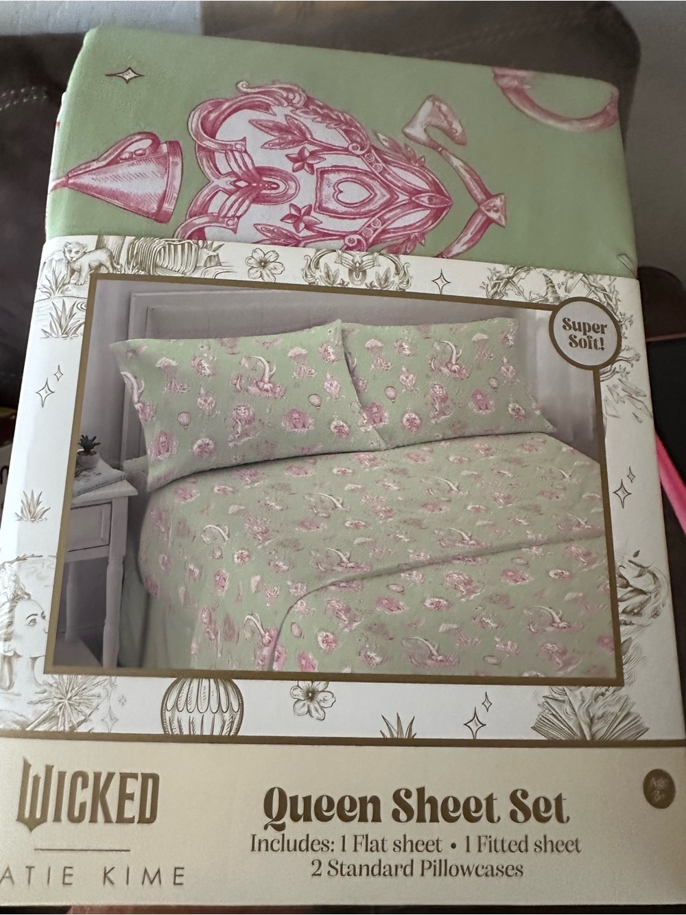 Wicked Queen Sheet Set in Sage Green with Pink Floral